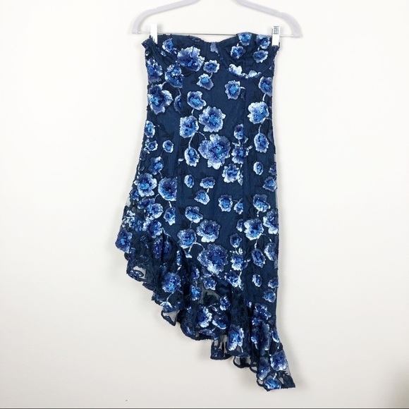 Atoir The Answer Dress Navy Riviera Sequin Floral Strapless Blue Cocktail - Picture 3 of 6